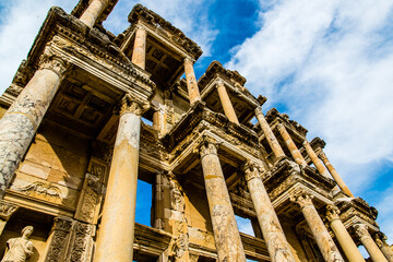 Ephesus, Turkey - March 28 2014: Ephesus Library remains 
