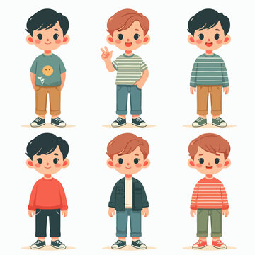 a set of cute boy characters