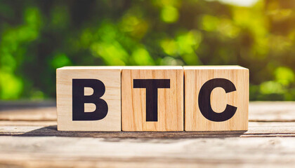 wooden blocks with word BTC