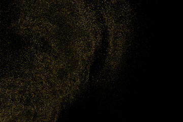 Gold Glitter Texture Isolated on Black Background. Golden light. Yellow Pattern. Realistic Texture Overlay. Vector Illustration. EPS 10	