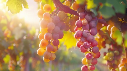 Sunlit Grapes on Vine