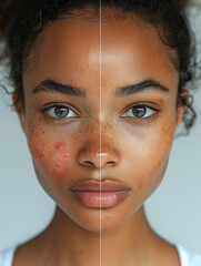 Transformation of a Womans Face Before and After Acne Treatment