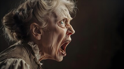 Startled and Anguished Expression of an Elderly Woman Captured in High Definition Close up