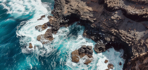 Drone view of Tenerife south coast with Atlantic ocean created with Generative AI technology