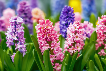 Vibrant hyacinths blooming in springtime