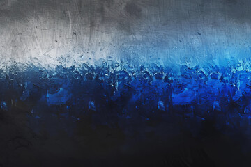 A painting of a blue ocean with a grey sky