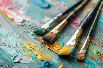 Fototapeta premium Three Paint Brushes on Table