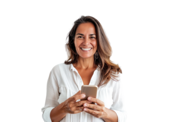 Smiling South American Woman with Smartphone