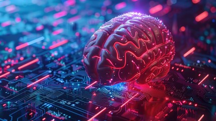 A brain with electricity coming out, futuristic cyber innovation and Symbolizing the rise of AI,. Knowledge, intelligence, the cyber connected future. Ai generated for ads