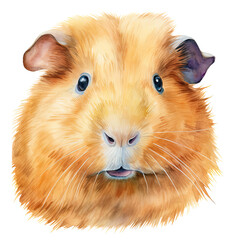 AI-generated watercolor cute brown Guinea Pig clip art illustration. Isolated elements on a white background.