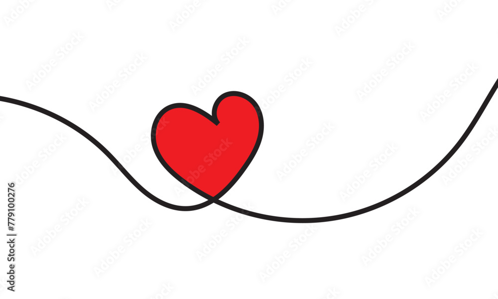 Fototapete one continuous drawing of heart and color shape love sign. thin contour and romantic symbol for gree