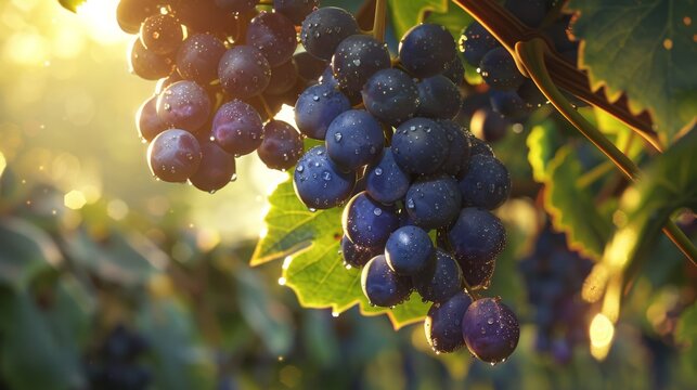 Sun-drenched Grapes in Vineyard