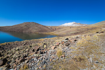 View of Kari lake on the slope of Mount Aragats
