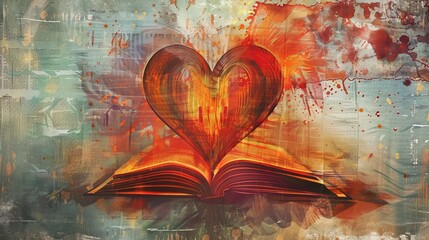 Abstract heart enveloped in poetic lines, illustrating the intimate love of reading poetry. - obrazy, fototapety, plakaty