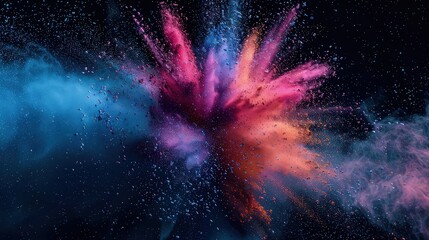 explosion of colorful powder on black background  - obrazy, fototapety, plakaty