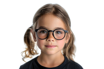 Obraz premium Closeup portrait of beautiful caucasian kid girl with glasses, isolated on a white background