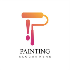 modern painting service, decor and repair multicolor icon. Vector logo, label, emblem design. Concept for home decoration, building, house construction and staining