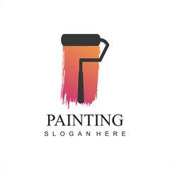 modern painting service, decor and repair multicolor icon. Vector logo, label, emblem design. Concept for home decoration, building, house construction and staining