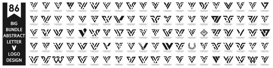 collection abstract letter V logo design. modern logotype V design with black color. vector illustration - obrazy, fototapety, plakaty