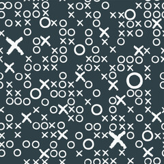 abstract seamless pattern with crosses and circles on black background. Tic tac toe. Suitable for wallpaper, wrapping paper or fabric - 779105640