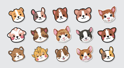 A set of playful baby animal face sticker vector illustrations. Generative AI