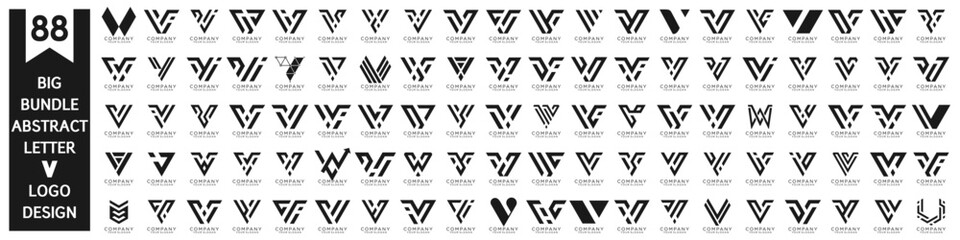 collection abstract letter V logo design. modern logotype V design with black color. vector illustration