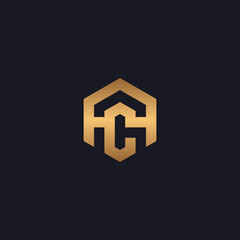 AC monogram logo in hexagon shape with gold gradient.