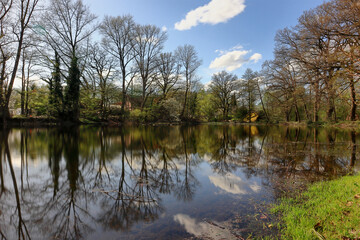 Fototapeta na wymiar Water mill pond in Ovelgönne, Low Saxony