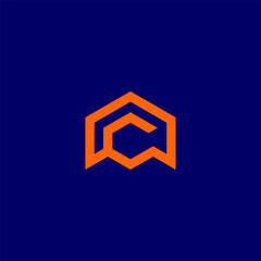 C letter logo. AC monogram logo in house shape - orange color.