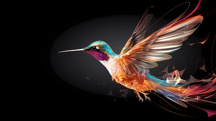 Hummingbird Animal Plexus Neon Black Background Digital Desktop Wallpaper HD 4k Network Light Glowing Laser Motion Bright Abstract	
