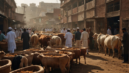 cows in the city for  eid ul udha - obrazy, fototapety, plakaty