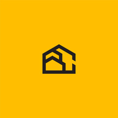 BC or CB monogram logo in house or building shape 