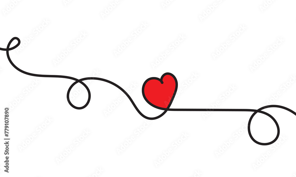 Fototapete one continuous drawing of heart and color shape love sign. thin contour and romantic symbol for gree