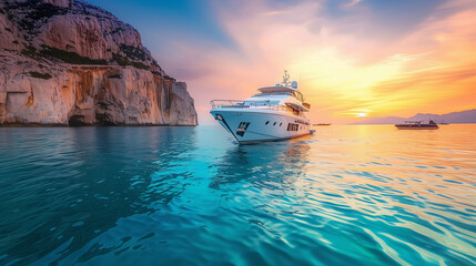 Luxury yacht sailing on crystal clear waters
