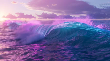 Foto auf Alu-Dibond Fraktale Wellen neon wave background