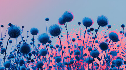 Acid mushrooms illustration. Interesting background with nature in blue tones