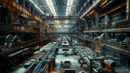 A massive steel mill with rolling mills and casting machines, temporarily dormant but capable of shaping molten metal into strong structures