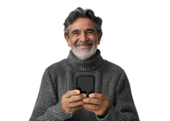 Smiling Senior Man with Smartphone