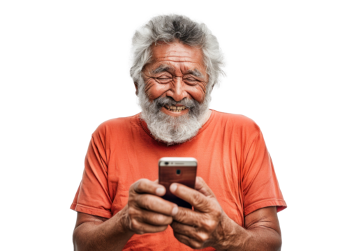 Smiling South American Elderly Man with Phone