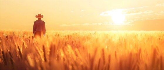 Sunlit Fields: A Harvester's Quiet Symphony. Concept Rural Landscapes, Agricultural Lifestyle, Farming Machinery, Golden Hour Harvest - obrazy, fototapety, plakaty
