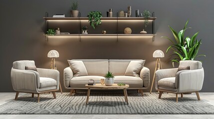Position the sofa strategically in the guest room alongside a shelf for convenience, and place a burning lamp on the table to provide a soothing atmosphere.