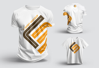 Front, Back and Flat View of Three T-shirts Mockup. Generative Ai
