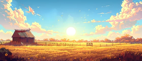 Fotobehang Harvest Bliss: Sprites and Rhythms of the Sun-kissed Fields. Concept Harvest, Bliss, Sprites, Rhythms, Sun-kissed Fields © Ян Заболотний