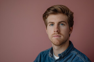 Obraz premium A man with a beard and blue eyes looks at the camera