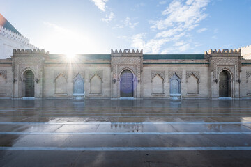 Sunrise at the Mausoleum of Mohammed V. It is a royal tomb located in Rabat, the capital of...