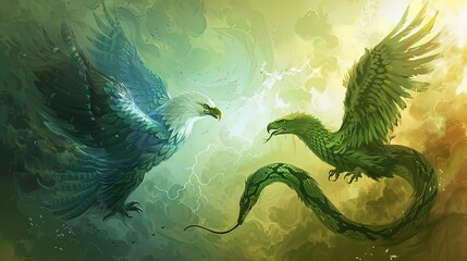Obraz premium Sky Meets Scales: Eagle and Serpent in a Mythical Dance.