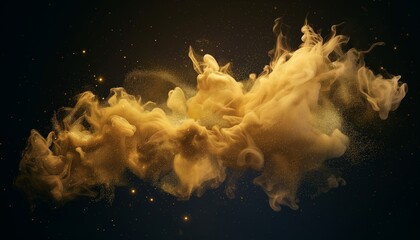 gold ink smoke and glitter cloud against dark background