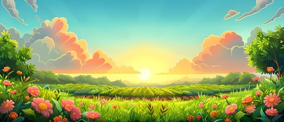 Sprites' Blessing: Harmonious Dawn Over Lush Fields. Concept Nature's Whisper, Tranquil Forest in Morning Light