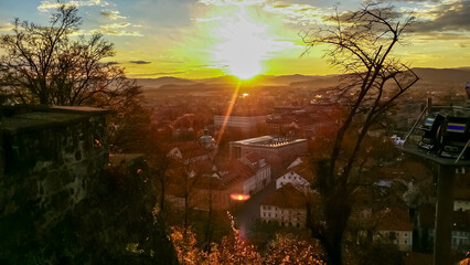 Breathtaking sunset aerial view of Ljubljana, Slovenia, Europe. Looking from renowned Ljubljana...