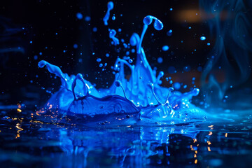 The image is of a splash of water with blue and white colors